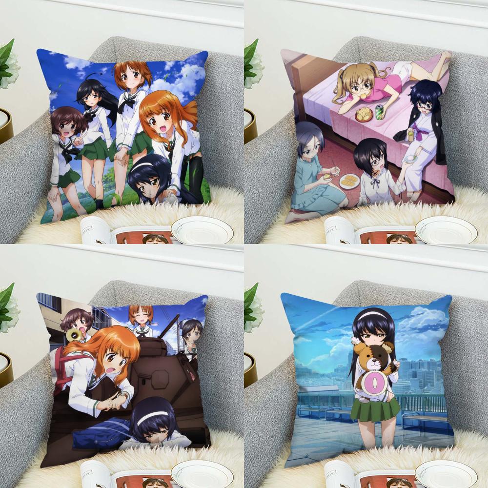GGIRLS Und PANZER Pillow Case For Car Sofa Decorative Home Doublesided Print Plush Square Throw Pillow Cushion Cover