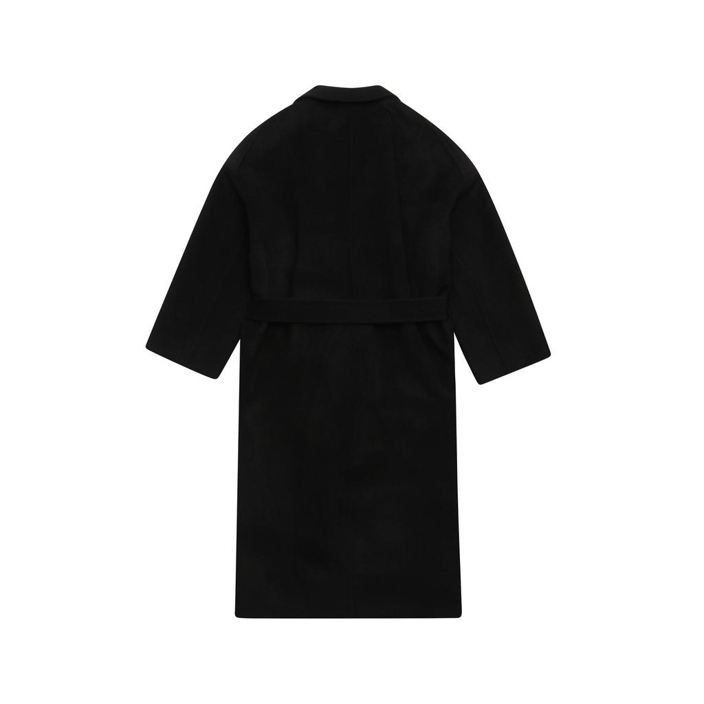 Balbi Belted Handmade Wool Open Long Coat Black