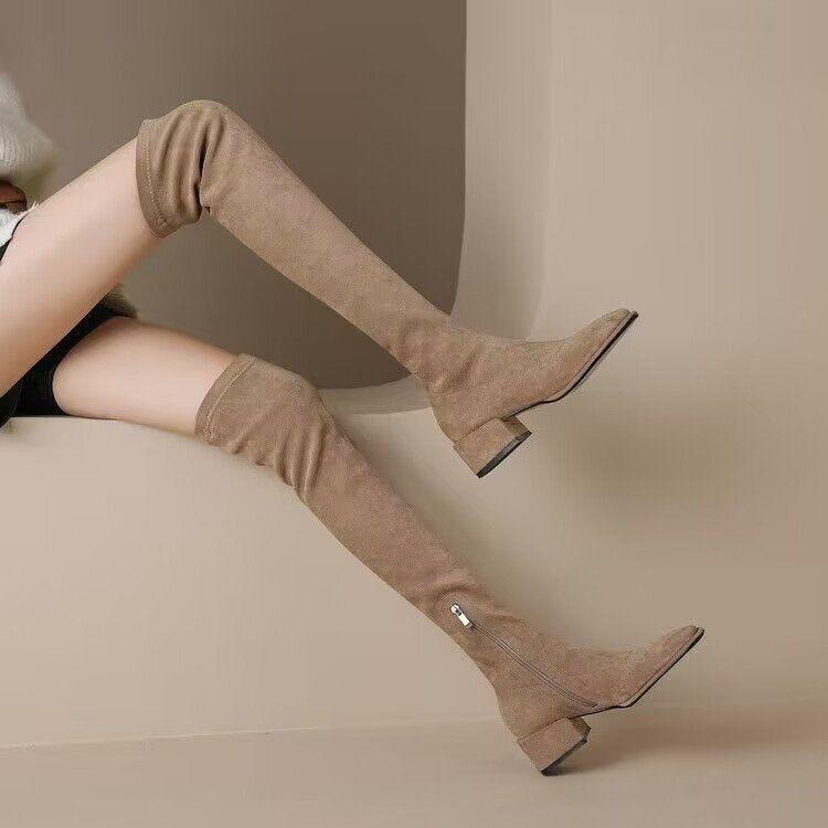 Long Boots Women's Knee Boots 2025 Spring and Autumn New Versatile Internet Celebrity Thin Boots Thick Medium Heel Elastic High Boots