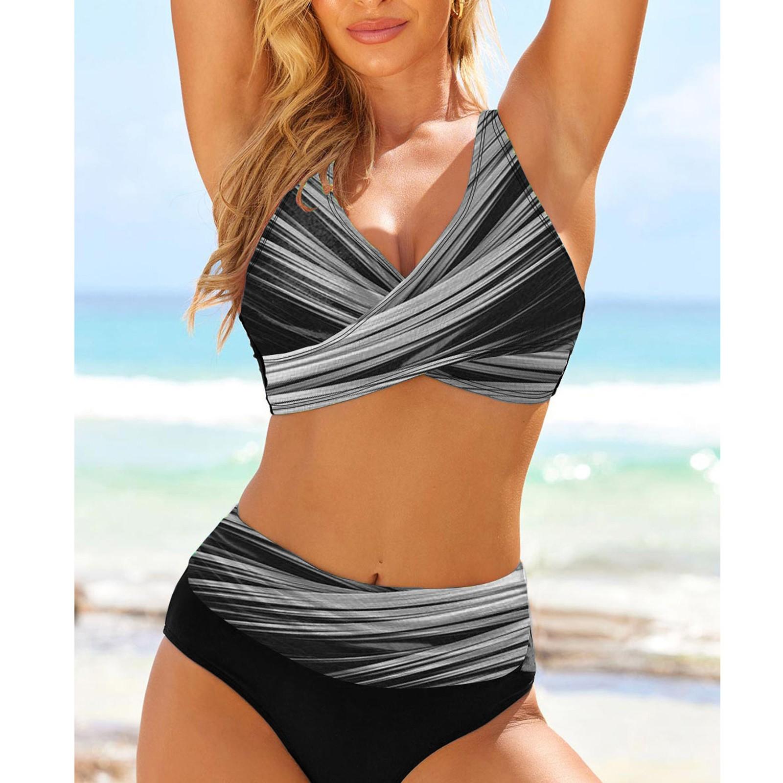 

Полосатый купальник бикини с эффектом тай-дай и вырезами, сексуальный, с высокой посадкой XXXXXL чёрный