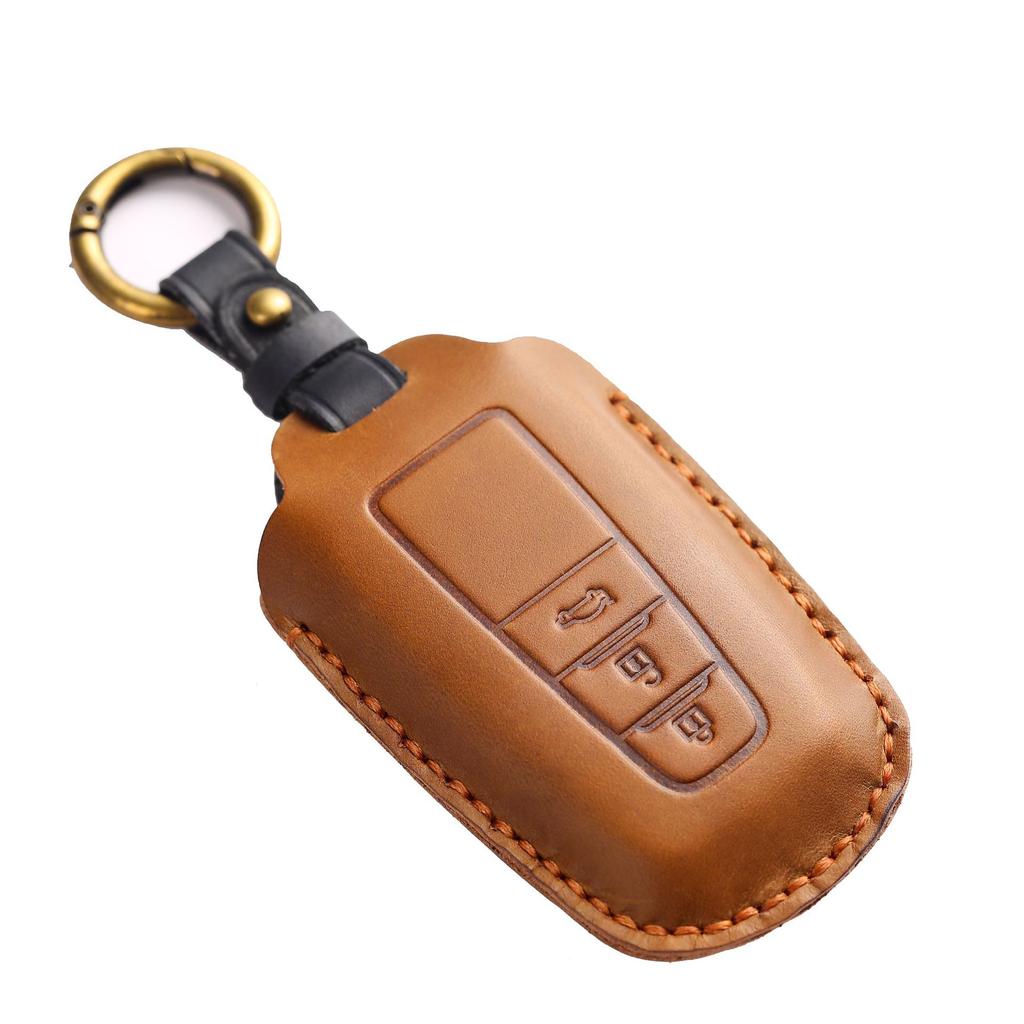 Pure Handmade Key Cover Is Suitable for Toyota Key Bag Camry Asian Dragon Genuine Leather Car Key Bag Crazy Horse Leather.
