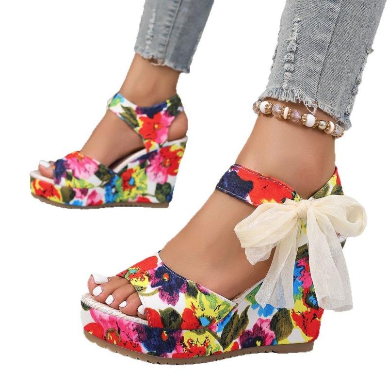 Sommer neue Fischmaul Schnür-High-Heel Damen Sandalen große Größe Farbe Ein-Wort Muffin Dicksohl Keilsandalen