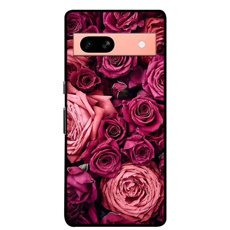Per Google Pixel 7a 5G Custodia 6.1" Cover Fiori Bordo Nero Silicone TPU Morbida Cover Posteriore Per Google Pixel7a 2023 Custodia Telefono Fundas