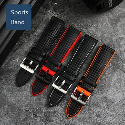 20mm 22mm für Fossil Uhrenarmband Kohlefaser Gummiarmband für Mido T-issot Edelstahlschließe Wasserdicht Sportuhrkette