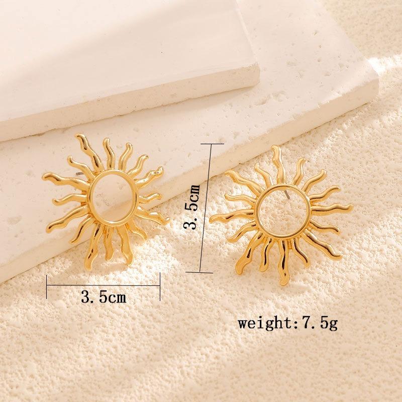 Vintage Kolczyki Sztyfty Słoneczniki dla Kobiet Temperament Geometryczne Kolczyki Wiszące Biżuteria Imprezowa Prezent Złoty Srebrny Kolor Akcesoria