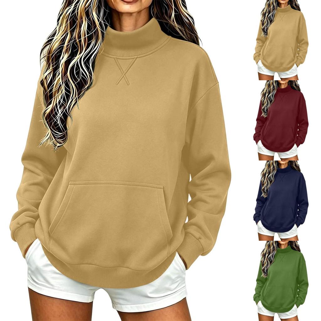 Women's Loose Fit Long Sleeve Pullover Sweatshirt with Pockets for Everyday Casual Wear