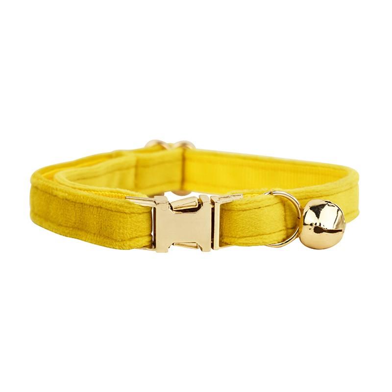 Yellow Velvet Cat Collar With Cute Bell Bow Small Dogs Pet Supplies