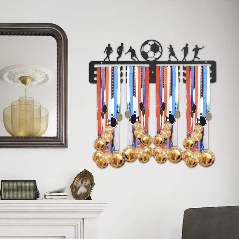 1 st Fotbollsmedaljhängare Display Med 12 Krokar För Vägg Hem Märke Tävling Gymnastik Simning Medaljör Svart Organizerställ