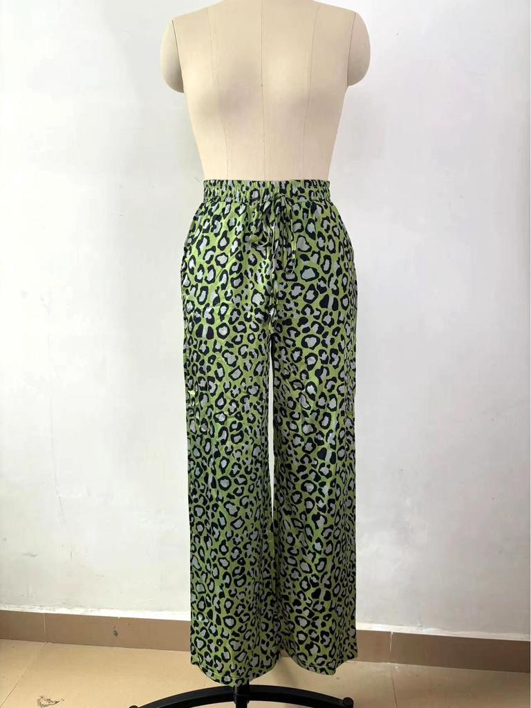 2024 Spring Women's Leopard Print Casual Two-Piece Set: Long Sleeve Top & Pants