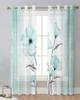 Flower Gradient Turquoise Sheer Curtains for Living Room Decoration Window Curtains for Kitchen Tulle Voile Organza Curtains