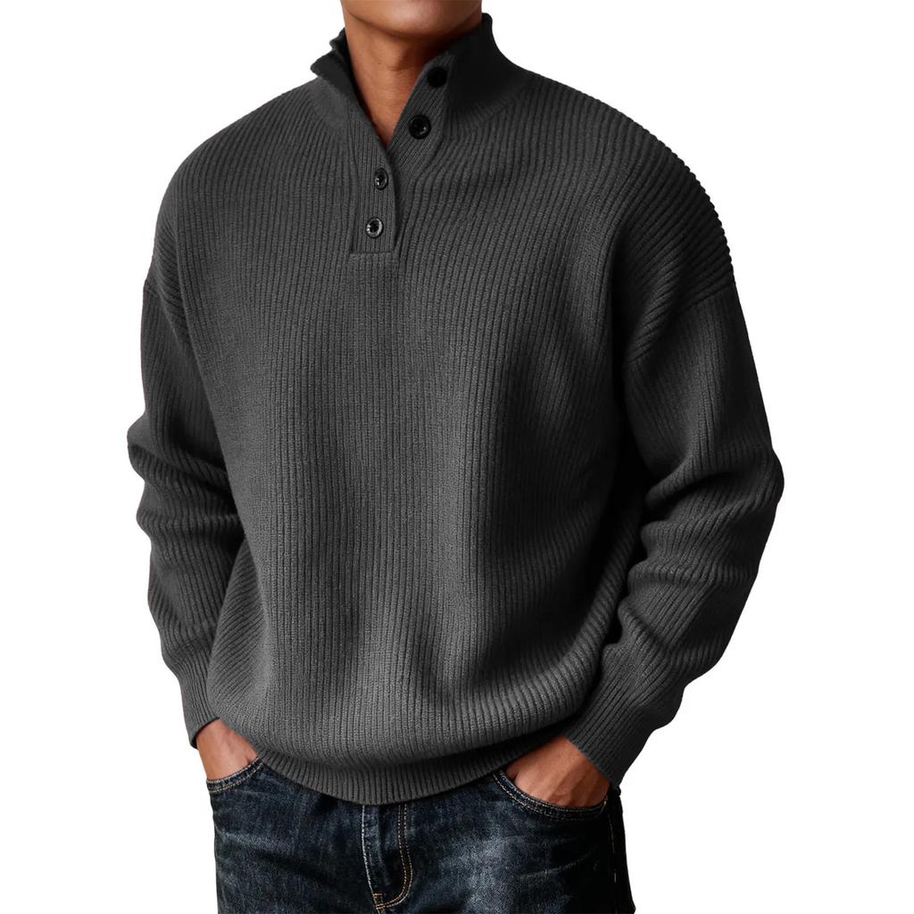 Mens Sweaters Casual Pullover Sweater Button Crewneck Knit Sweaters