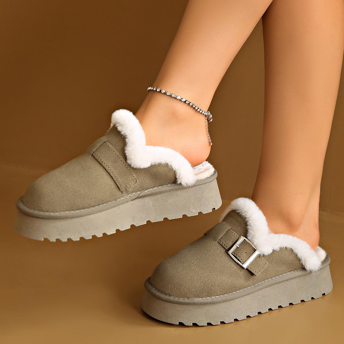 

Мао Мао шлепанцы на толстой подошве женские 2025 зима новые мех интегрированный верхняя одежда с завышенным верхом сумка голова тапочки утолщенный бархат зимние сапоги 40