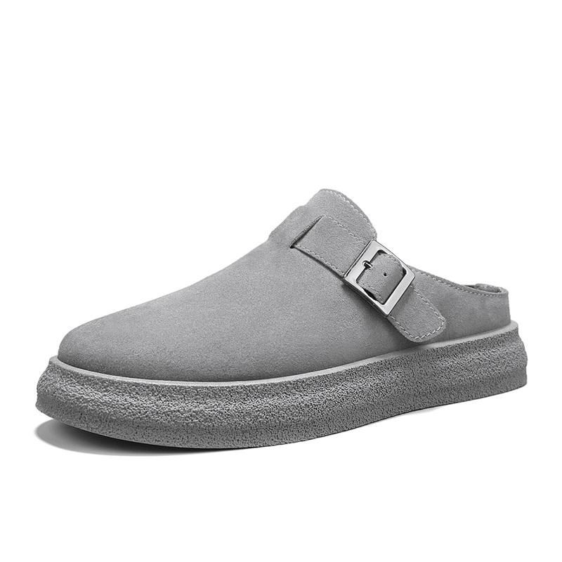 Platform 3.5cm Half Shoes For Men Mules Closed Toe Board Shoes Slip On Flats Backless Loafers Slipper Semi-Drag Casual Shoes