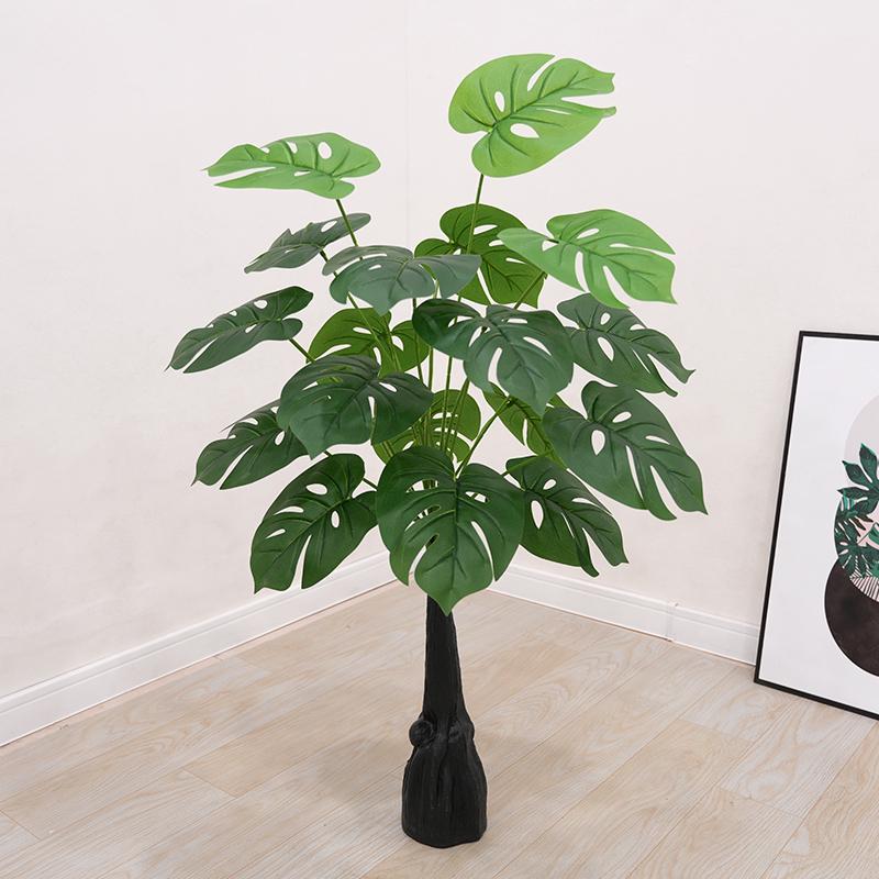 Artificial Bonsai Flower Indoor Decoration - Large Green Potted Plant with Drooping Guanyin Leaves for Living Room Ornaments.