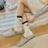 Herbst- und Winter-Colorblocking-Absatzschuhe mit Katzen- und Hundepfoten-AB-Stickerei, Wadenhohe Socken, Damen-Dickstrick-Frottee-Langsocken