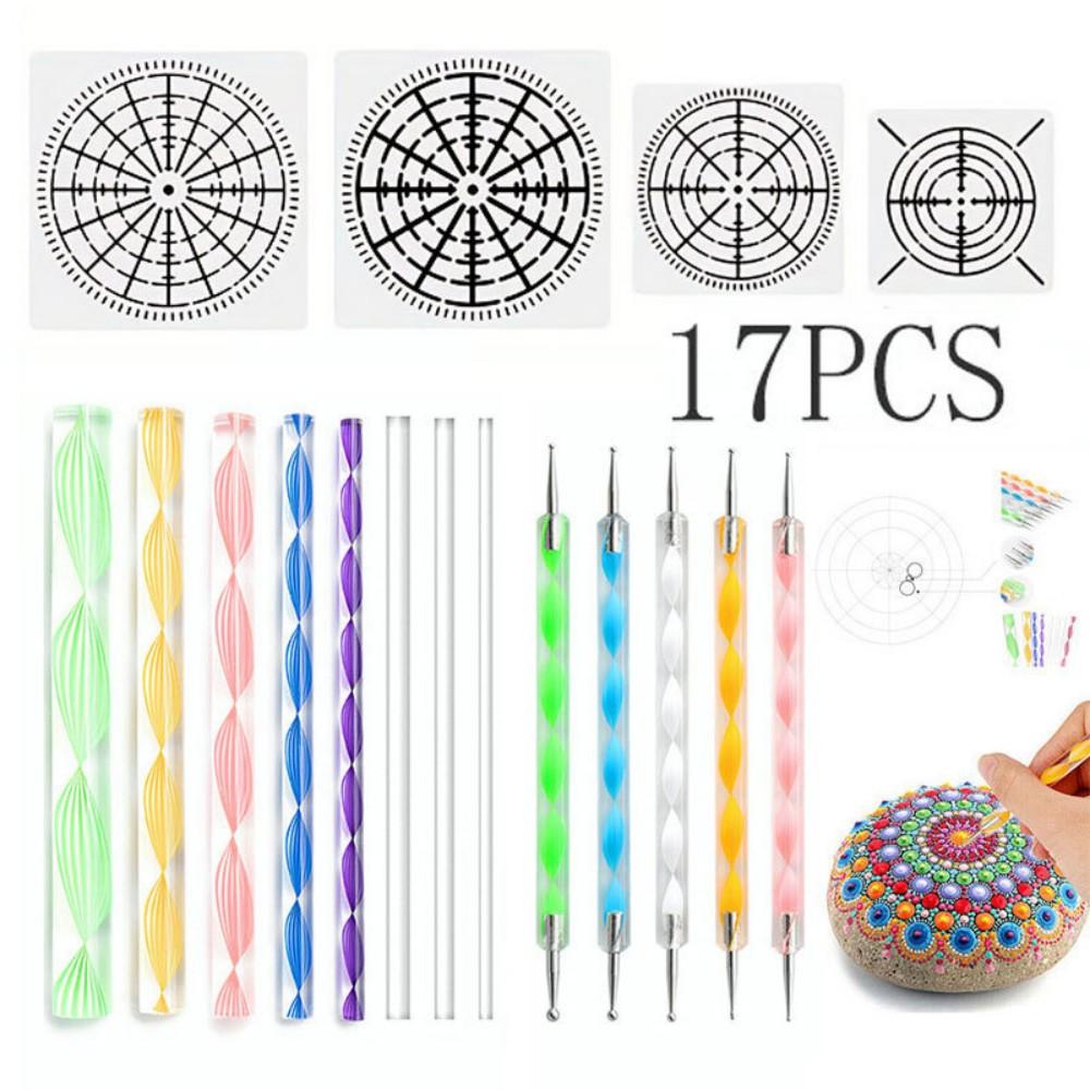 

Набор для росписи акриловыми красками мандал на камнях, 17 предметов, с инструментами для точечной росписи, трафаретами, палитрой и двусторонними художественными принадлежностями