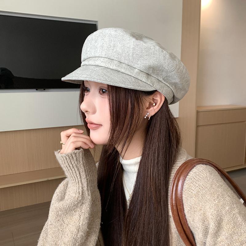 Cotton and Linen Simple Beret Hat for Women Large Head Circumference Painter's Hat Casual  Versatile Face Showing  Small Octagonal Hat  Trendy