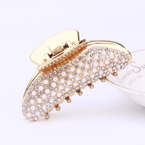 Elegant Women Rhinestone Faux Pearl Hair Claw Hairpin Ponytail Holder Accessory