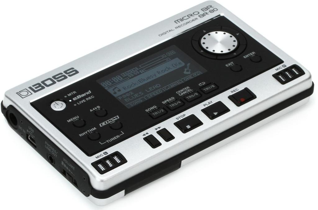 BOSS Digital Recorder with and Live Rec Multifunctional in a MICROBR/BR-80 MTR, eBand, modes. palm-sized body.