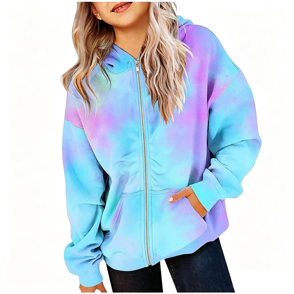 Kids Hooded Zip-Up Jacket with Gradient Print Long Sleeve Sweatshirt for Boys and Girls