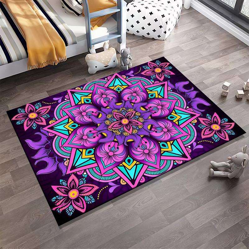 Colorful Mandala Pattern Carpet with Pink and Purple Floral Design Suitable for Use As an Anti-slip for Living Room Bedroom Sofas