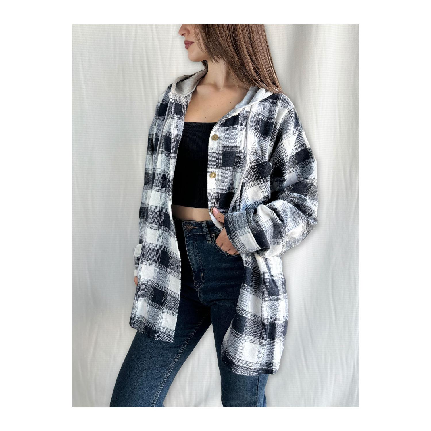 

Черная женская рубашка лесоруба в клетку Серая рубашка оверсайз с капюшоном S чёрный