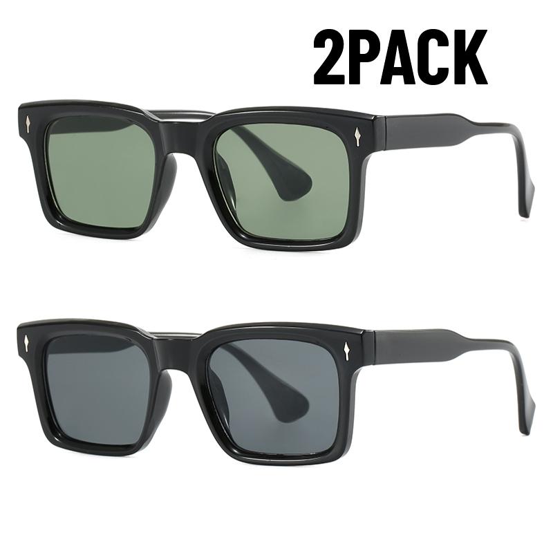 2PACK New Square Rivets Fashion UV400 Sunglasses Men Women Shades Vintage Trending Sunglasses Travel Outdoor Fishing Glasses
