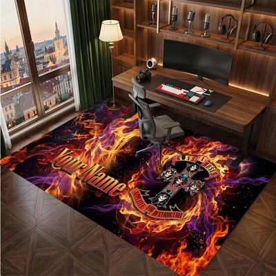Guns N’ Roses Personalized Crystal Velvet Carpet, Customized Name Text Soft Anti‑Slip Rug for Living Room Bedroom