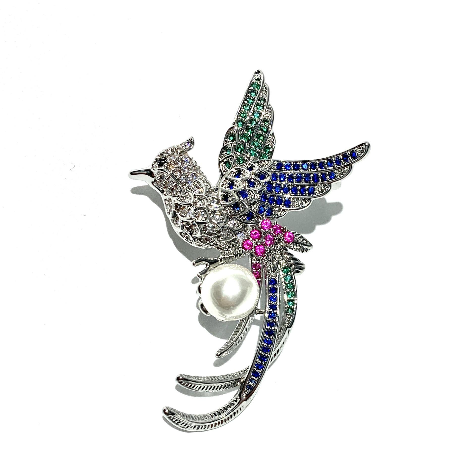Elegant Luxury Zircon Phoenix Pearl Brooch