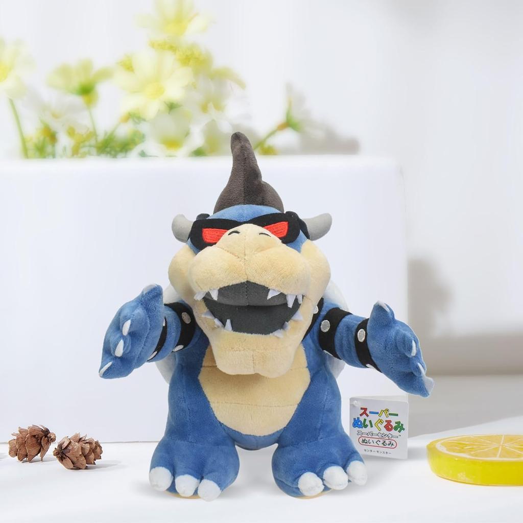 Cartoon Fire Dragon Koopa Plush 11" Anime Dark Blue King Koopa Stuffed Dolls Super All Star Collection Ornament Stuffed Doll Gift for Girls & Boys