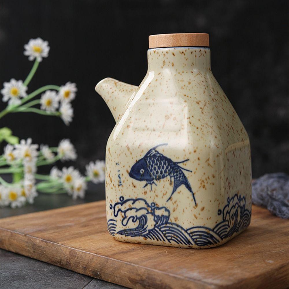 Style with Bamboo Lid Ceramic Creative Spice Jar Cruet Pot Seasoning Box Condiment Container