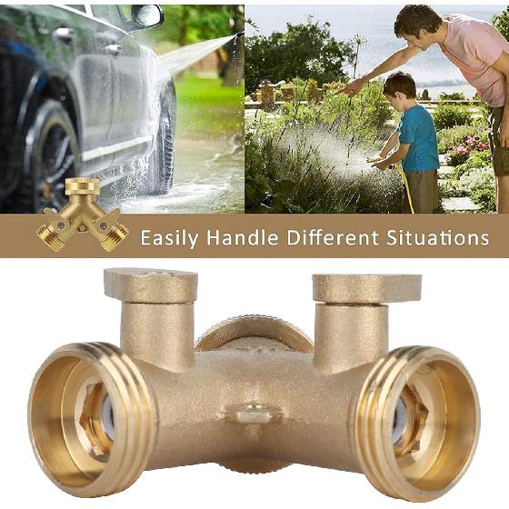 2‑Way Garden Hose Splitter, All‑Brass Heavy Duty Garden Hose Connector Tap Splitter, Outlet Splitter for NPT 3/4 Garden Hose hose splitter hose