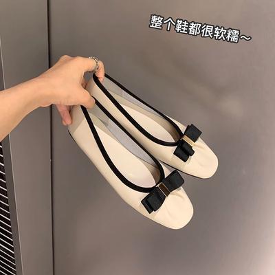 Square Bow Flat Ballet Shoes Women's Single Shoes Ladle Shoes Grandma Shoes