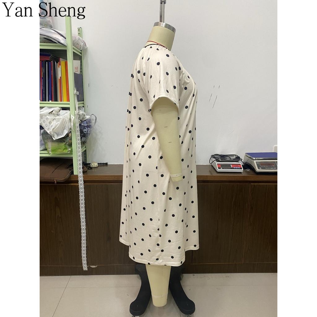 Women Nightgown Summer Polka Dot Print Milk‑Silk Loose Plus Size Long Robe Home Loungewear For Sleep
