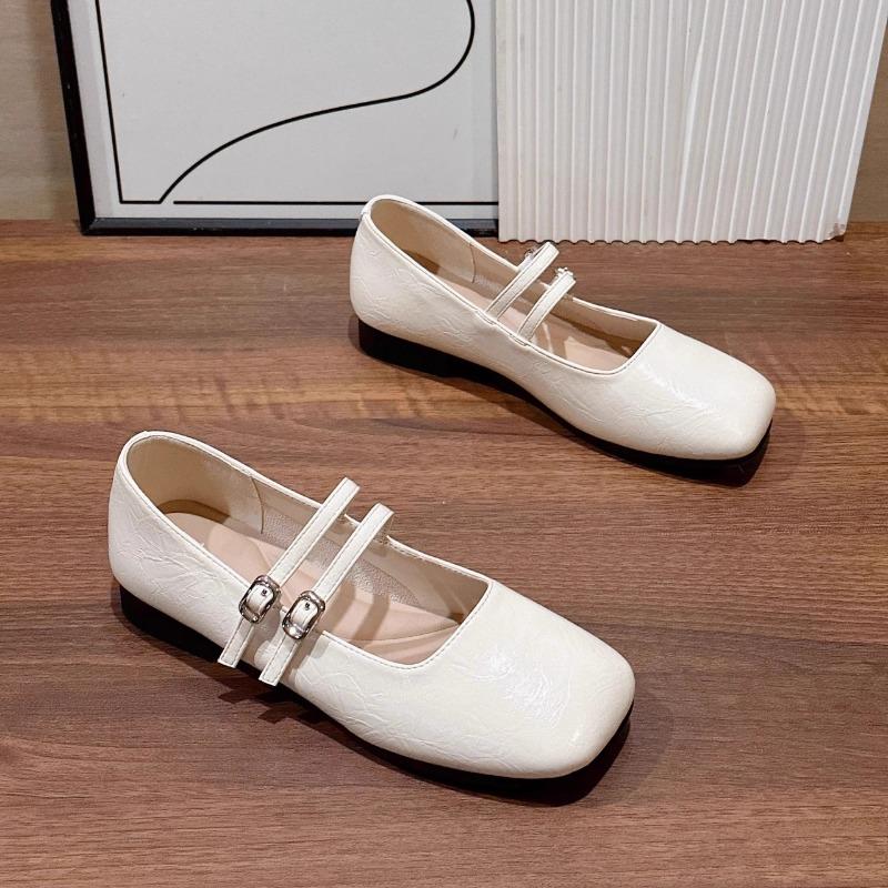 New Style Women Shoe Retro Flat Heeled Ballet Shoes for Woman Square Toe Cross Strap Mary Jane Red Single Shoes Zapatos De Mujer