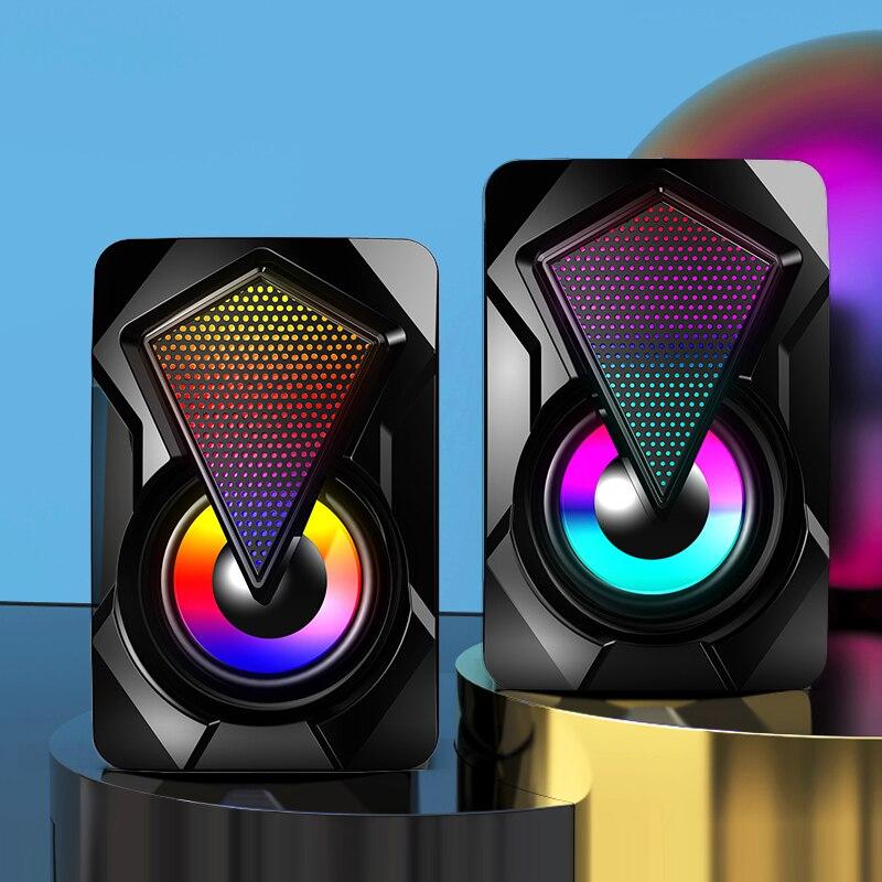 USB kabelové počítačové reproduktory basové stereo subwoofer barevné LED světlo notebook chytré telefony MP3