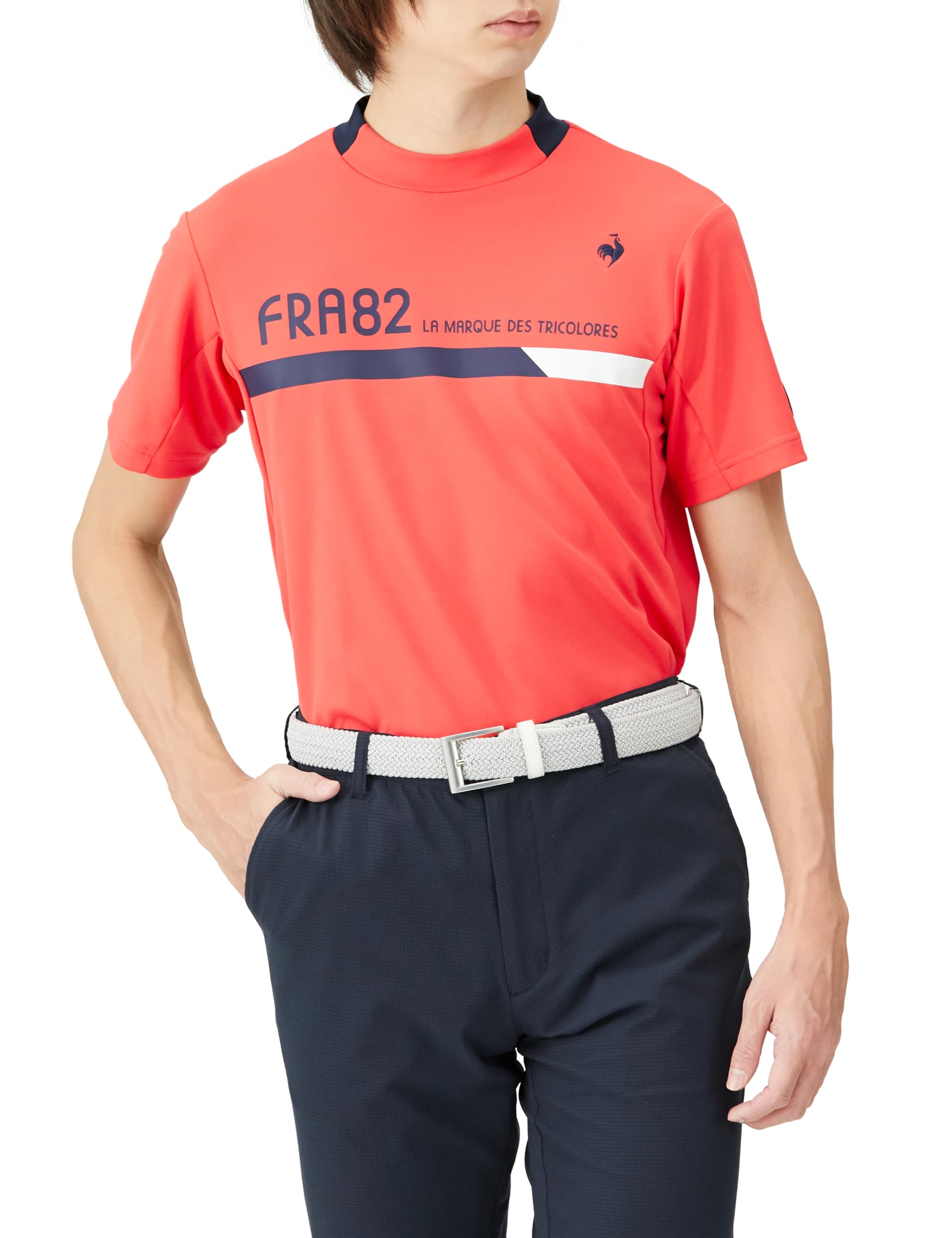 

Футболка Coq Sportif с коротким рукавом и воротником-стойкой, спортивная, впитывающая пот, быстросохнущая, эластичная, для гольфа QGMXJA01 RD00 [Le Golf] [Stretch Forcer] UPF50+ для мужчин (красный)