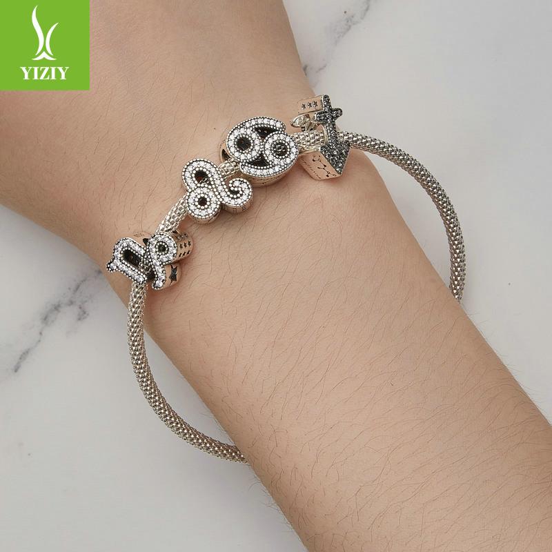Design Twelve Constellations Lucky Bracelet Beads, Retro Style S925 Silver Beads Loose Beads