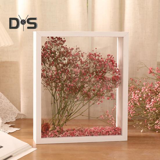 Wooden Photo Frame Clear Double-sided Display Stand Rustic Desktop Floating Picture Frame for Dried Flower Display DIY Crafts