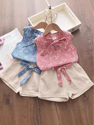 Ensemble Débardeur Sans Manches Fleuri Bohème et Short pour Bébés Filles (0-4 ans)