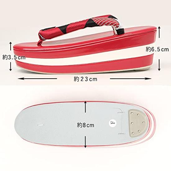 Kyoto Kimono Yuzen Zori and Bag Set Platform Boxed Check (2-Piece Set) - Three-Tiered, Enamel, (E. Pattern)