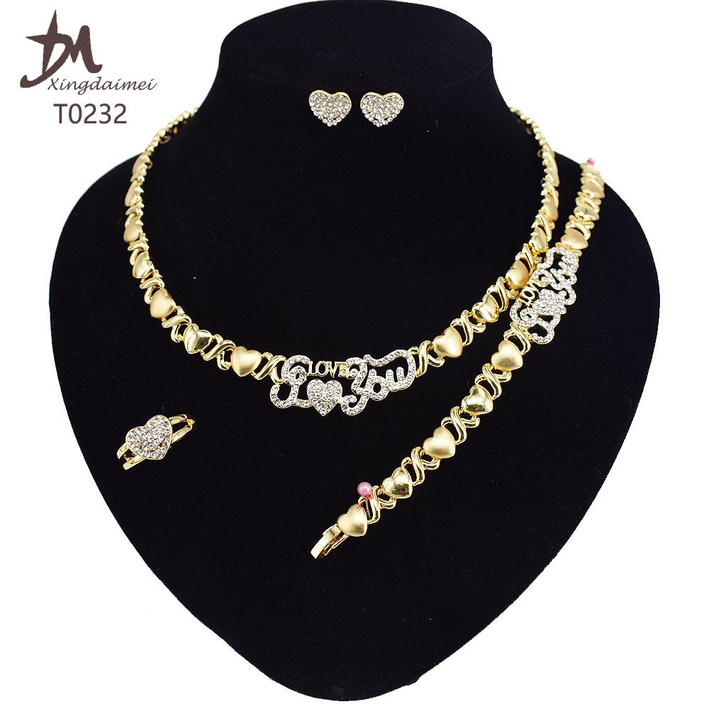 T0245 High Quality 14K Gold Plating Jewelry Women Jewelry Set 14k Gold Plating Diamond XOXO Jewelry Set