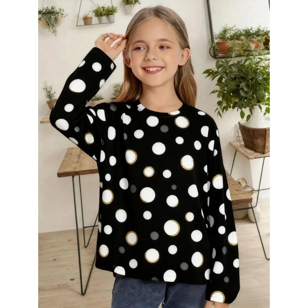 Spring and Autumn Round Neck 3D Printed Top Fashionable Casual Simple Comfortable Long Sleeved Children's Girl T-shirts