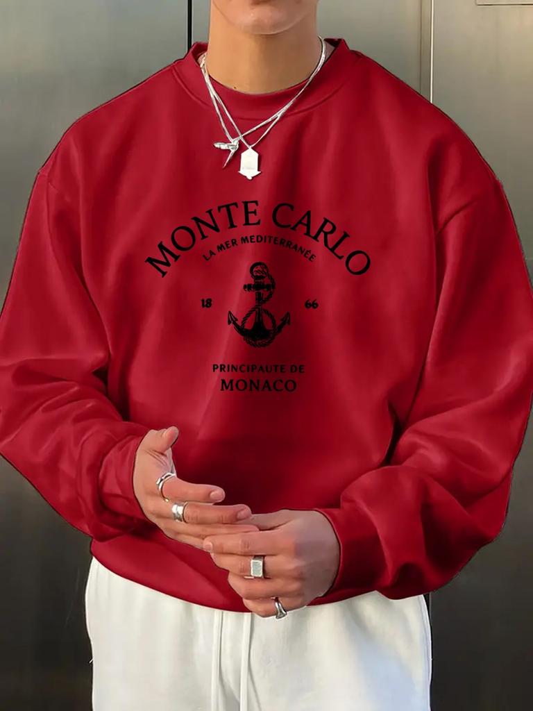 The Men's Round-neck Sweatshirt for Spring and Autumn Is Casual and Comfortable with 3D Letter Pattern Printing