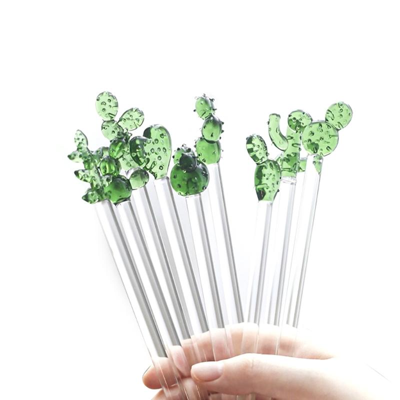 Cactus Glass Stirring Bar Coffee Stir Sticks Glass Reusable Drink Stir Stirrers for Chocolate Valentines Day Bar Party