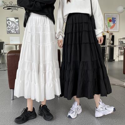 Jupe trapèze en mousseline de soie, taille haute, style décontracté, style vintage, chic, longue, collection automne 17083