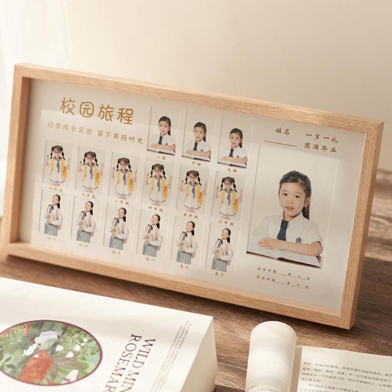 Wooden School Photo Frame from Kindergarten To Graduation Home Decors Keepsakes Gift for Teachers Parent and Students