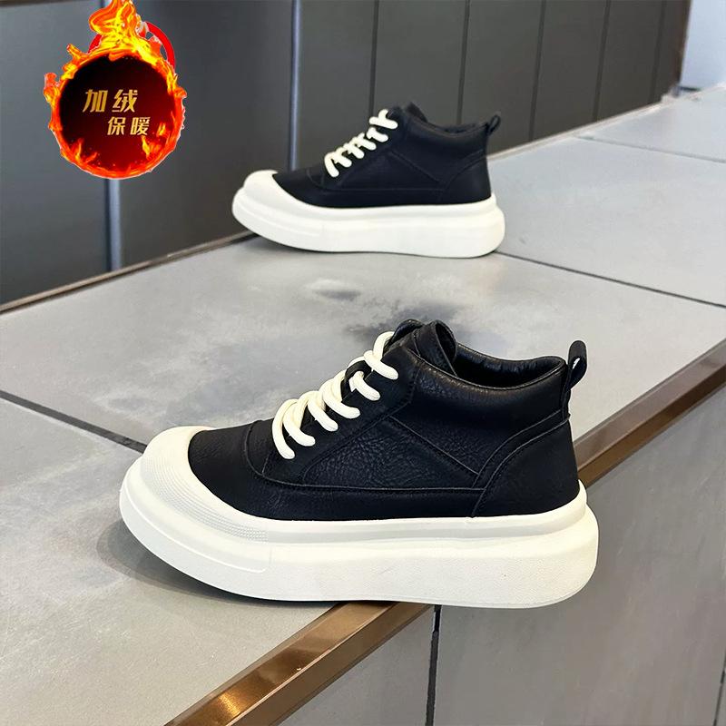 Autumn and Winter Velvet Retro Thick-soled Casual Leather Surface Lace-up Trendy Shoes Premium Sense Zmd