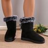 Mode Winter Damenstiefel Lässige Warme Mid-Calf Stiefel Slipper Runde Zehenpartie Verdicktes Futter Schneestiefel Übergröße Bequeme Schuhe für Damen