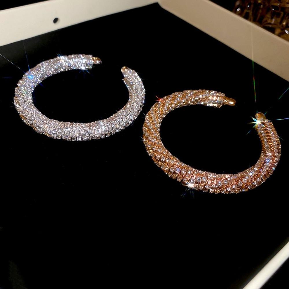 Round Rhinestone Bangle Gold Open Bangle Fashion Cuff Bracelet  Ladies